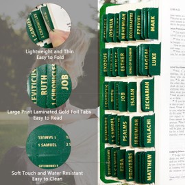 Erilano Bible Tabs for Women and Men - Leather Paper Bible Index Tabs - Large Gold Foil Laminated Tabs - Bible Journaling Supplies - 66 Bible Tabs for Old and New Testament,14 Blank tabs (Green)