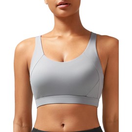 RUNNING GIRL Sports Bra for Women, Molded Cup Strappy Plus Size Sports Bra High Impact Workout Bras for Women(3026_Grey_XXL)