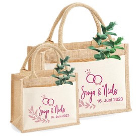 AMBERGER DESIGN by A&M Osterhage amd Jute-Tasche zur Hochzeit personalisiert |Geld-Geschenktasche | Verlobung JGA | hochwertig Größe S od. M