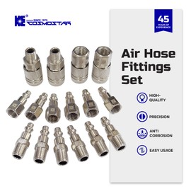 Cosmostar 16-Piece Air Hose Fittings Set | 1/4" NPT Quick Connect Air Coupler & Plug Kit | Industrial Swivel Air Tool Fittings & Compressor Accessories | Universal Auto Shop Air Compressor Adapter