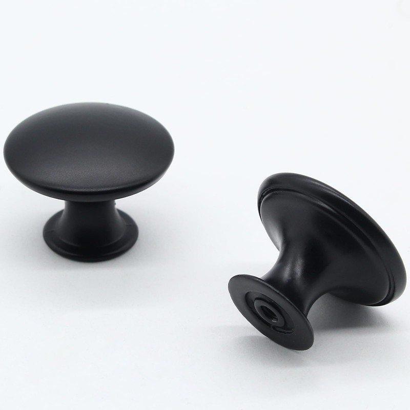 Unlorspy 12 Pcs Matte Black Round Kitchen Cabinet Knobs, 30mm/1.18