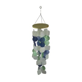 Things2Die4 Coastal Blue, Green, and White Capiz Shell Hanging Wind Chime for Coastal Garden, Patio, and Yard Decor - Simple to Hang - 26 Inches Long - Tranquil Elegance