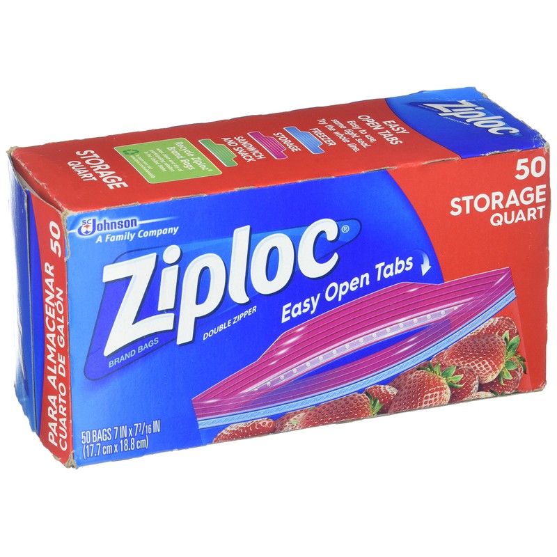 Double Zipper Storage Bags, Plastic, 1qt, Clear, 50/Box, Sold as