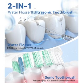 Water Flosser & Ultrasonic Electric Toothbrush Combo, 600ML Water Dental Flosser with 7 Jet Tips, 10 Adjustable Water Pressure, 5 Toothbrush Heads for Home Use, Gums, Braces (White)