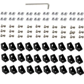 Corner Connector for Aluminium Profiles, Set of 20, 28 mm, with Screws, for 20 x 20 Series, 6 mm Groove (Black, 30 Pieces x 2028)