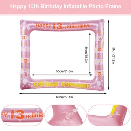 ORUZA 13th Birthday Photo Booth Props, 33 PCS 13th Funny DIY Birthday Party Props and Pink Gold Inflatable Selfie Frame, Birthday Party Decorations for Women Men