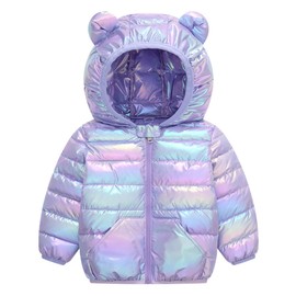 bebeone Toddler Winter Coats Puffer Padded Jacket Baby Boys Girls Bear Hoods Down Jacket Light Weight Infant Outerwear,#5-Lavender-110