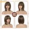 QUEENTAS Peluca Corta Marrón Estilo Bob Para Mujer, Recta Hasta