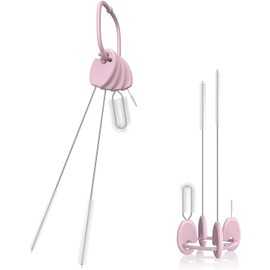 Juego de cepillos para limpiar pajitas con llavero, para popotes reutilizables, vasos y botellas de agua, diseñado para niños y adultos, color rosa