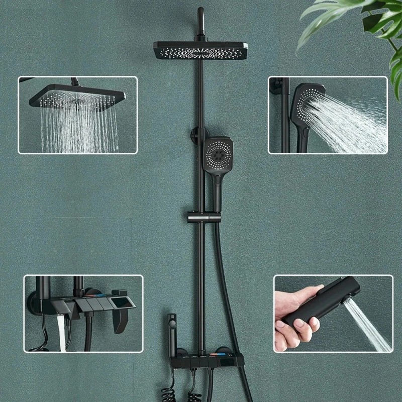 Rozin Black Smart Digital Display Shower Faucet Set With Display