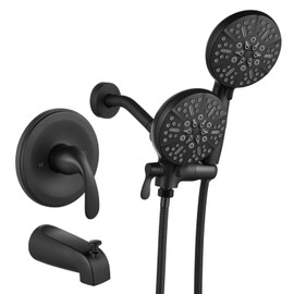 gotonovo Tub Shower Faucet Set,2 in 1 Dual Shower Head and Handle Set with Tub Spout 6-Settings Handheld Shower Head Tub and Shower Trim Kit with 3-way Water Diverter Valve Included Matte Black