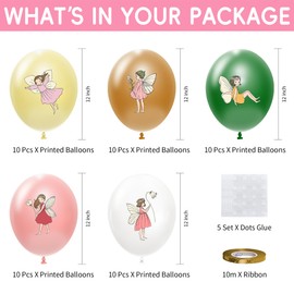 HYOWCHI 50Pcs Fairy Party Decorations Balloons Set for Birthday Baby Shower, Enchanted Forest Garden Fairy Birthday Party Supplies Latex Balloons