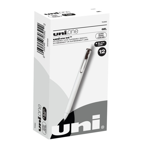 uni-ball Uniball One Gel Pen, 12 Retractable Pens, Ultra Micro 0.38mm Gel Pens, Fine Point, Smooth Writing Pens, Office Supplies like Colored Pens, Ink Pens, Black Pens, Ballpoint Pens, Bulk Pens