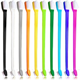 MoonyMars Dog Toothbrush Set of 10 - Dual Headed Tooth Brushes for Small to Large Dog, Cat, Puppy, Kitten & Most Pet, Double Sided Teeth Cleaning Bulk Kit with Soft Bristles Long Handle, 10 Colors.