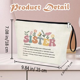 Sister Birthday Gifts -Delicate Gifts for Sister-Makeup Bag Travel Zipper Pouch-New Year Birthday Ideas - Best Friend Bestie from Brother - Friendship Soul Gifts for Girl - Big Sister Sorority Gift