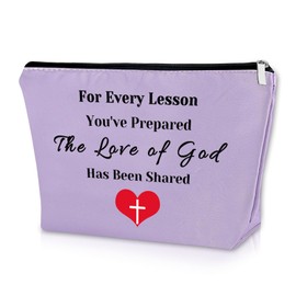 Sunday School Teacher Gifts for Women Purple Makeup Bag Bible Teacher Appreciation Gifts Religious Gifts for Women Christian Thank You Cosmetic Bag Christmas Birthday Graduation Gift