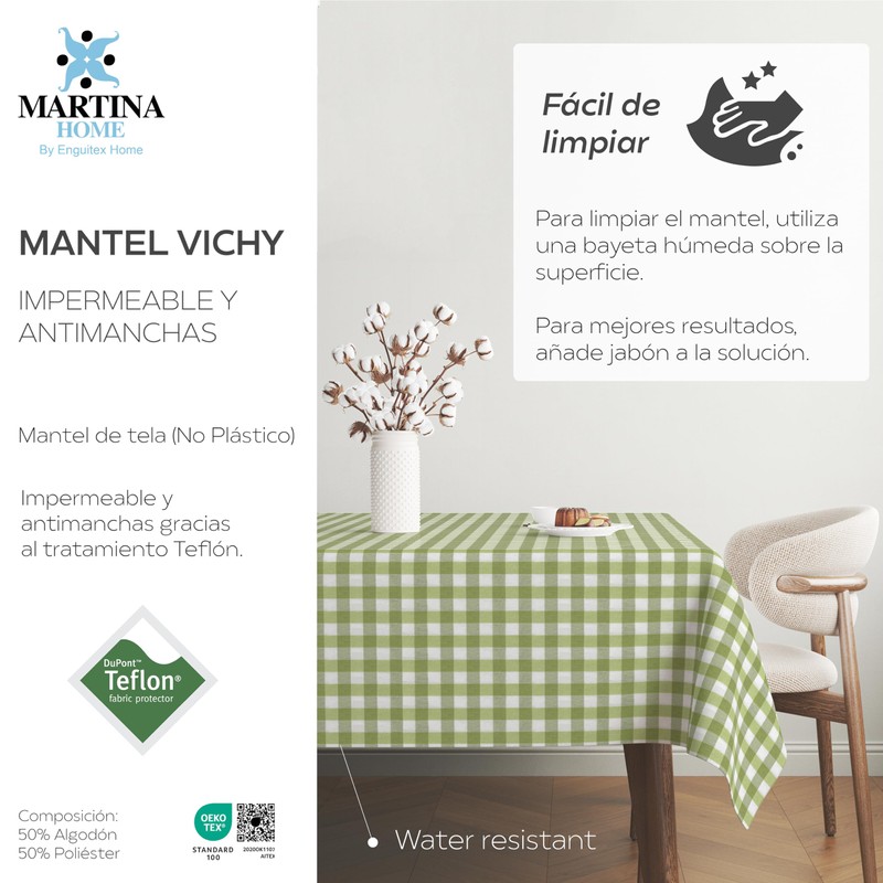 Martina Home TEFLONATED TABLECLOTH MADE Vichy Pistachio 220X140 CM