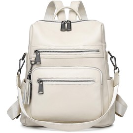 Wesccimo Genuine Leather Backpack Purse For Women Ivory Real Soft Leather Fashion Designer Convertible Ladies Shoulder Bag