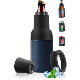 Stepstall 1 Pack Beer Gifts for Men, 4-in-1 Beer Bottle and Can Cooler for 12 Oz. Slim Can Bottle, Beer Bottle Insulators Holder Vacuum Stainless Steel(Navy Blue)