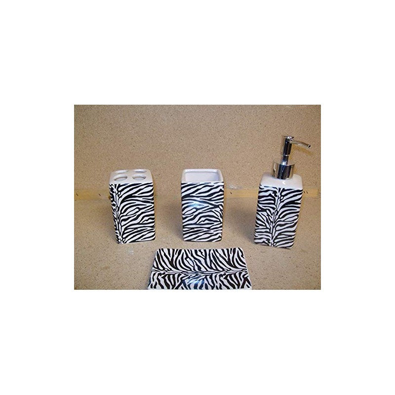 Zebra Stripe Print Bathroom Accessories Set, Lotion Dispenser, soap Dish,