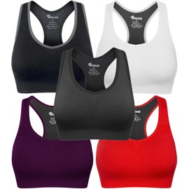 BAOMOSI Women's Seamless Racerback Sports Bra High Impact Support Yoga Gym Workout Fitness Black White Grey Deep Red Deep Purple Medium