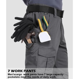 Zoofly Tactical Pants for Men Water Proof Ripstop Climbing Hiking Pants Stretch Mens Cargo Work Pants with Pockets Grey 34W*32L