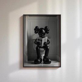 Black Kaws Figure Sitting On The Toilet Reading A Newspaper Poster No Frame , Kaws Poster Print, Hypebeast Figure Poster, Printable KAWS Poster, Kaws Picture - Colour: Poster No Frame, size: 8 x 12 inch