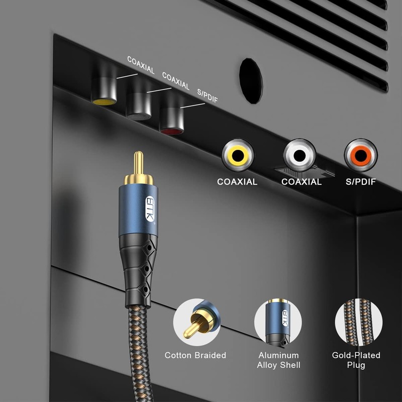 EMK Subwoofer Cable RCA to RCA Audio Cable 24K Gold-Plated