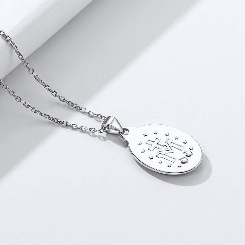 Nofade Silver Virgin Mary Necklace for Women Men 925 Sterling