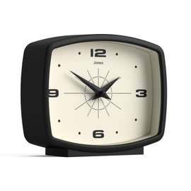 JONES CLOCKS® 'Film' desk clock - retro rectangular design in black, cool look for shelf, table, mantel, or bedside