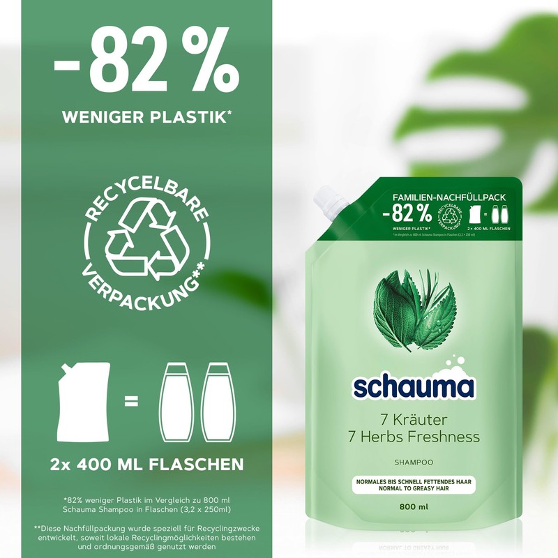 Schauma Shampoo 7 Herbal Refill Pack (800 ml), Hair Shampoo