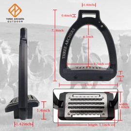THREE ARCHERS Safety Stirrups Side Opening Design for Adults, Breakaway Stirrups with 4.7" Anti-Slip Stainless Steel Grated Tread Horse Riding Equipment for Equestrian Beginner Trail-Black
