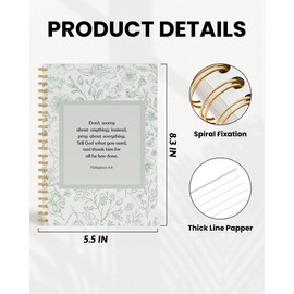 FISWAFY Retro Green Floral Christian Notebook, Philippians 4:6 Bible Verse Journal, Religious Prayer Journal for Writing, Faith Based Gifts, Church Notes Spiral Notebook, 5.5x8.3 Inch 550