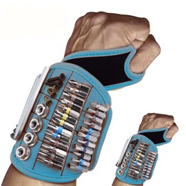 2pcs Magnetic Wristband with Super Strong Magnets Holds Screws, Nails, Drill Bit. Nail Holder with Strong Magnet Pieces Increases Convenience for DIY,Mechanics (blue)