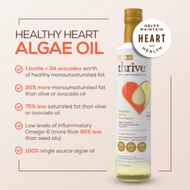 Thrive Cooking Oil - Reserve Pure Algae Oil, Heart and Health-Conscious Oil, Rich in Omega-9 Monounsaturated Fat (90%), Very Low Omega-6, 16.9 fl oz, 2 Pack