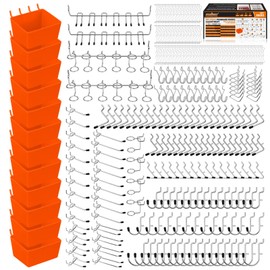 HORUSDY 309 PCS Pegboard Hooks Assortment Kit – 17 Types Heavy Duty Peg Board Hooks & Organizer Accessories – Fits 1/8 & 1/4 Inch Pegboard Durable Metal Wall Hooks for Garage Kitchen Workshop