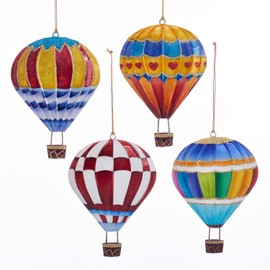 Kurt Adler Festive Hot Air Balloons Holiday Ornaments Set of 4 Painted Tins