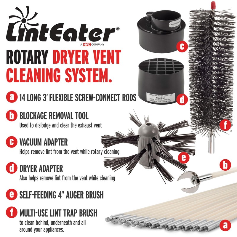 Dryer Vent Duct Cleaning Kit - Gardus RLE42 LintEater Rotary