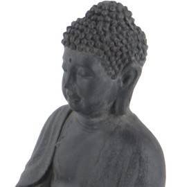 CosmoLiving by Cosmopolitan Ceramic Buddha Decorative Sculpture Meditating Home Decor Statue with Engraved Carvings and Relief Detailing, Accent Figurine 8" x 7" x 12", Gray