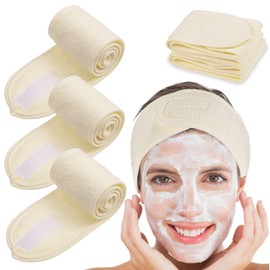 Diadema facial para spa, 4 paquetes de 4 toallas elásticas ajustables para baño, maquillaje y deporte (amarillo)