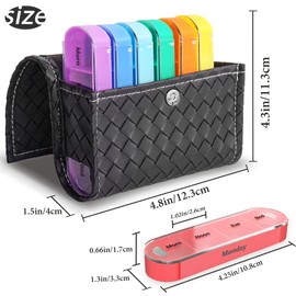 Pill Organizer,LIZIMANDU Weekly Travel Pill Case Box Medication Reminder Daily AM PM, Day Night 7 Compartments,for 4 Times A Day, 7 Days a Week-Includes Leather PU Carrying Case (1-Weave Black)