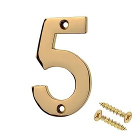 Merriway BH04231 Polished and Lacquered Solid Brass Screw-On House Flat Gate Post Numeral 75 mm (3 Inch) Number 5