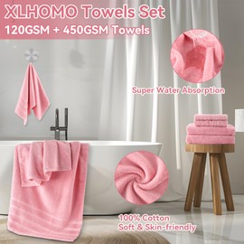 XLHOMO Pink Bathroom Accessories, 24 Pieces Pink Bathroom Accessories Set with Shower Curtain, Bath Towels, Trash Can, Soap Dispenser and Soap Dish for Bathroom/Housewarming