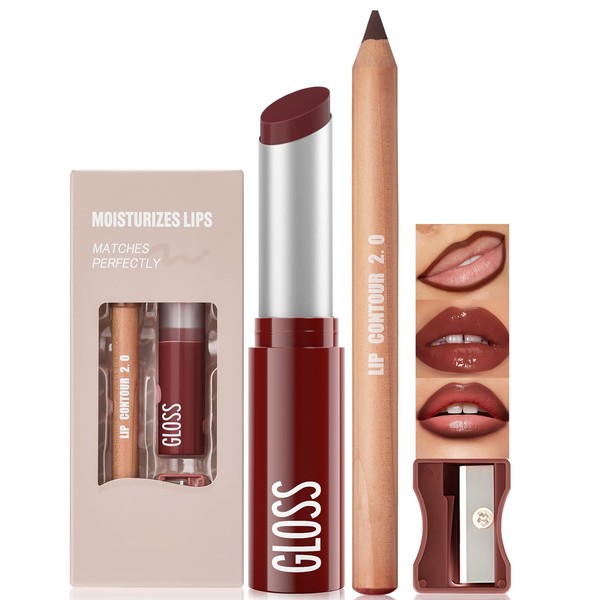 Wugbc 2 Pcs Lipstick and Lip Liner Set Hydrating Lip