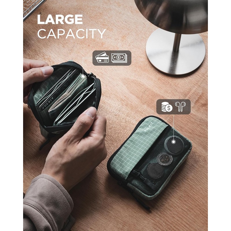 VULKIT Monedero con Cordón Ajustable y Protección RFID, Verde