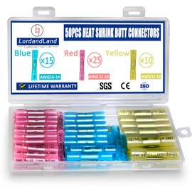 LordandLand 50 Pcs Heat Shrink Butt Connectors Kit,Heat Shrink Wire Connectors,Waterproof Insulated Marine Automotive Crimp Terminals Butt Splice Connectors for Marine Automotive Motorcycle Truck Electrical