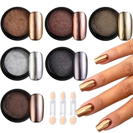 Fcozpjk Chrome Nail Powder Set 6 Colors Rose Gold Bronze Black Chrome