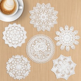 LLMSIX 6pcs Doilies for Tables, 5.9 Inch Lace Doilies for Tables, White Round Placemats for Table Setting With Dishes at a Coffee Shop Dining