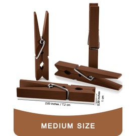 Clothes Pins Wooden Colored Clothespins Clips 50 Pack 2.83 Inch Decorative Crafts Pegs Photos Pictures Decoration Pegs Clothing Hanging Closepins (Brown)