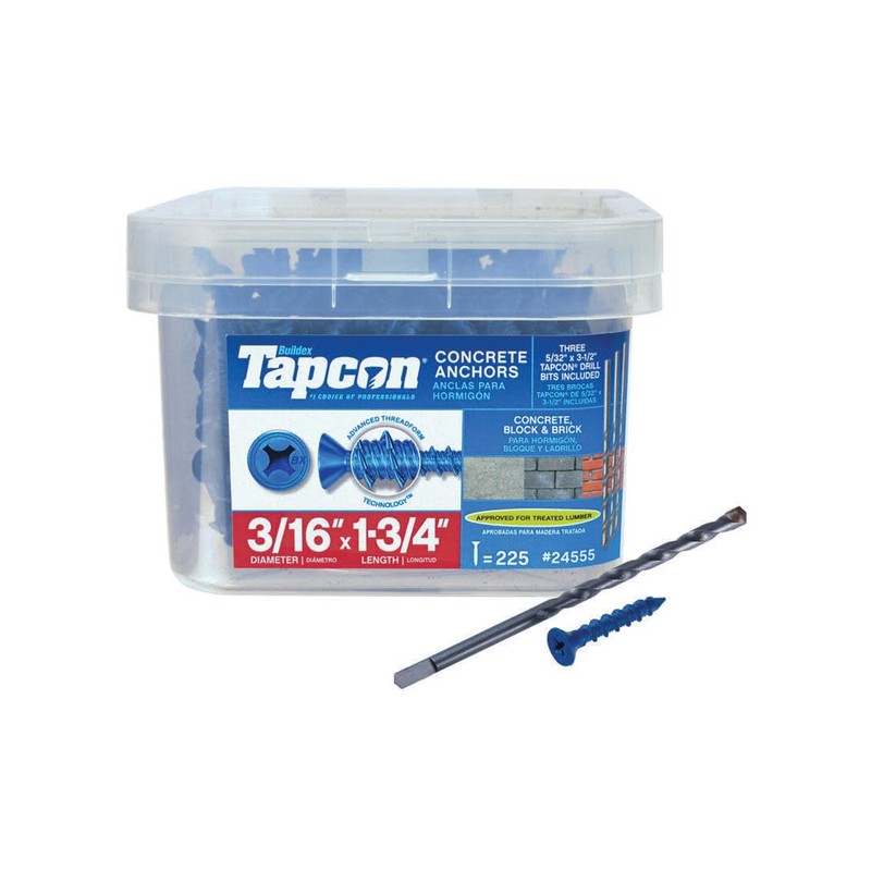 Tapcon 28555 3/16x1-3/4 Blue Star Drive Bugle Head Concrete Anchors